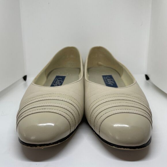 VINTAGE SELLY‎ COMFORT FLEX HEELS LEATHER CREAM WHITE WOMEN'S SIZE 8.5 - Picture 9 of 11